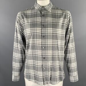 MICHAEL KORS Size XL Grey White Plaid Cotton Flanel Long Sleeve Shirt